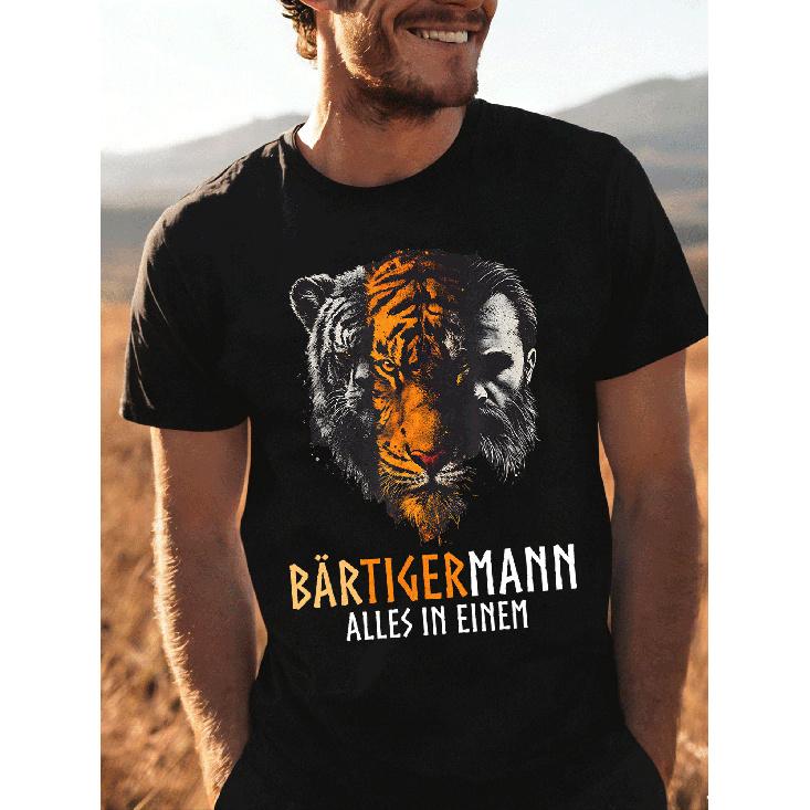Bartigermann Alles In Einem Bear Tiger Viking for Man T-Shirt, Black for Men Women Unisex All Season Funny T-Shirt, 180g