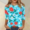 Women's Casual Floral Print Three Quarter Sleeve Round Neck Top Lightweight Comfortable Fit for Everyday Wear