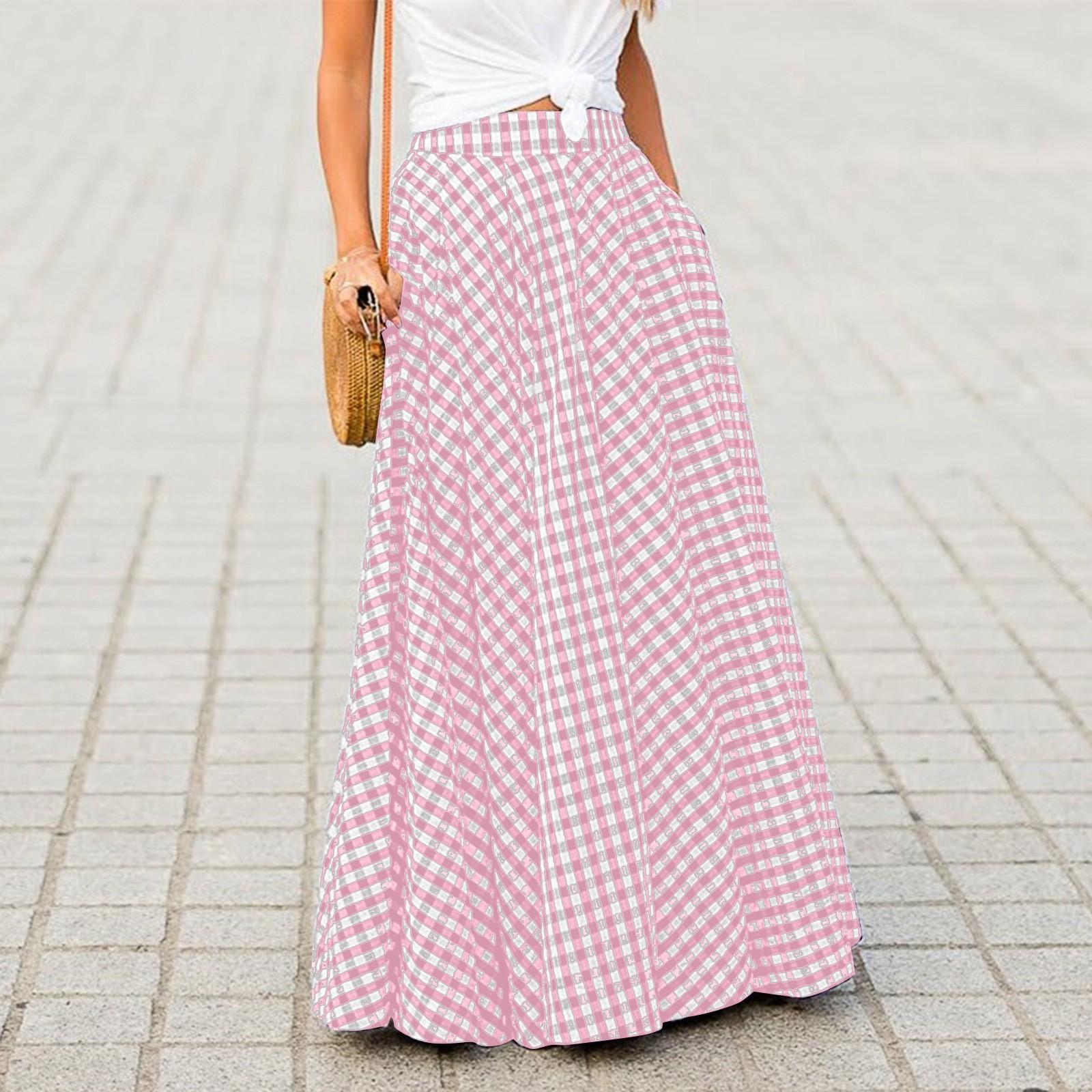 

Женская Модная, Элегантная, Универсальная Клетчатая Юбка Миди, С Завышенной Талией, Широкая Юбка Со Складками, Полуюбка L розовый