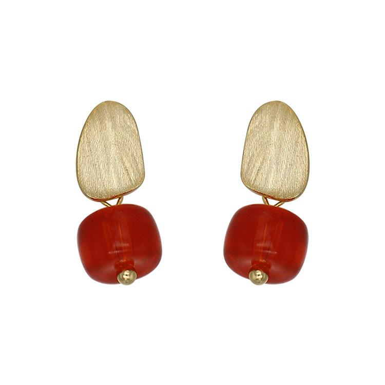 Persimmon Ruyi Earrings, National Matte Creative Design, Persimmon Red Round Bead Earrings, Gentle Temperament Red Earrings