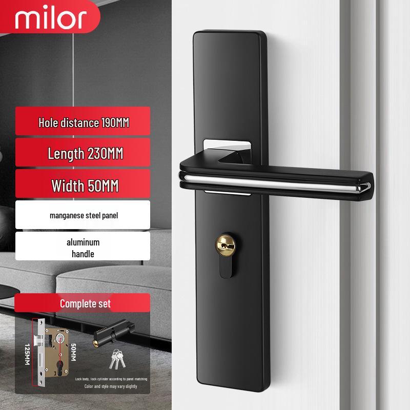 Universal Interior Door Lock Set: Silent Three-Piece Black Handle for Bedroom or Old Door Replacement