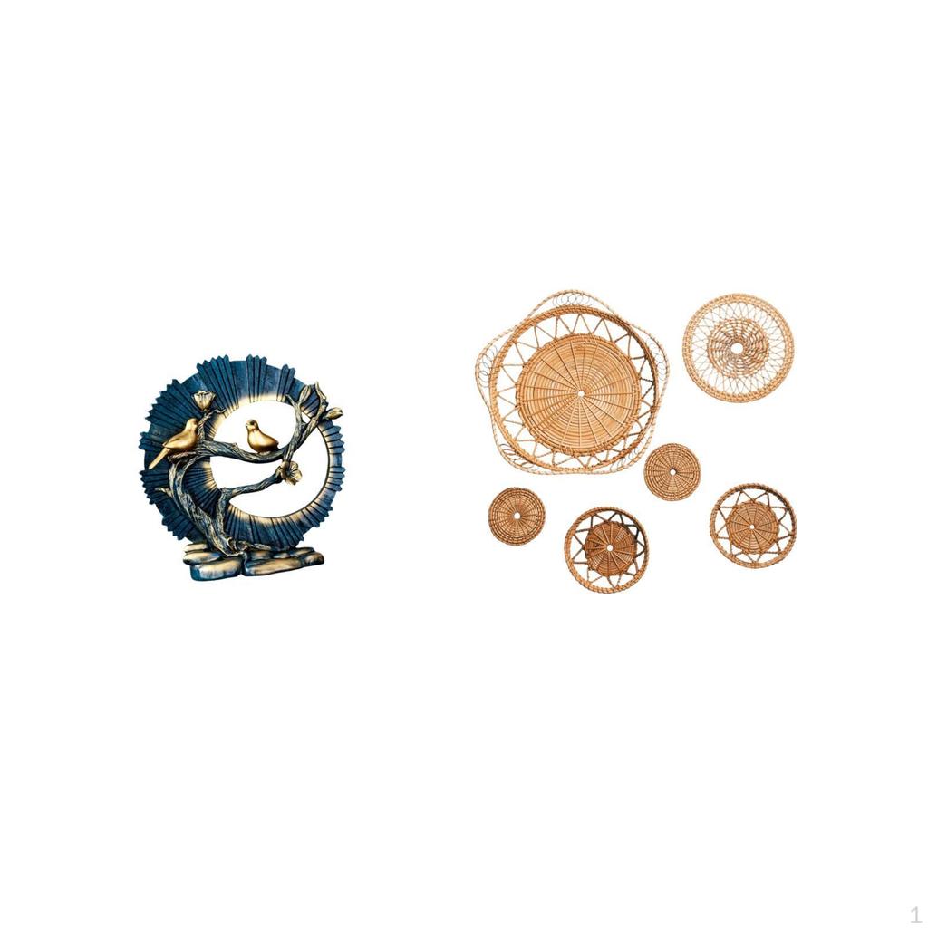 Resin Figurine Craft And Rattan Woven Wall Art for House Decorations Bookshelf Living Room Indoor