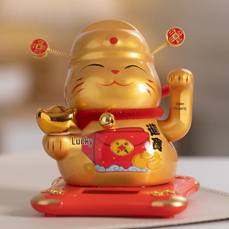 Solar-Powered Waving Lucky Cat: Automatic Car Dashboard Ornament & Creative Home Gift
