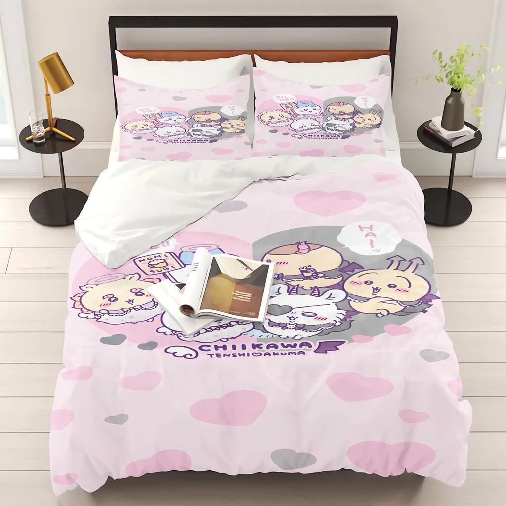 Chiikawa Schlafzimmer Kinder Bettwäsche Set Bettbezug Komfort Queen Mit Kissenbezug Weihnachtsgeschenke Zuhause