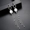 LUOTEEMI Silver Tone CZ Paved Circle with White Imitation Pearl Drop Multiple Chain Tassel Long Dangle Earring for Women Wedding