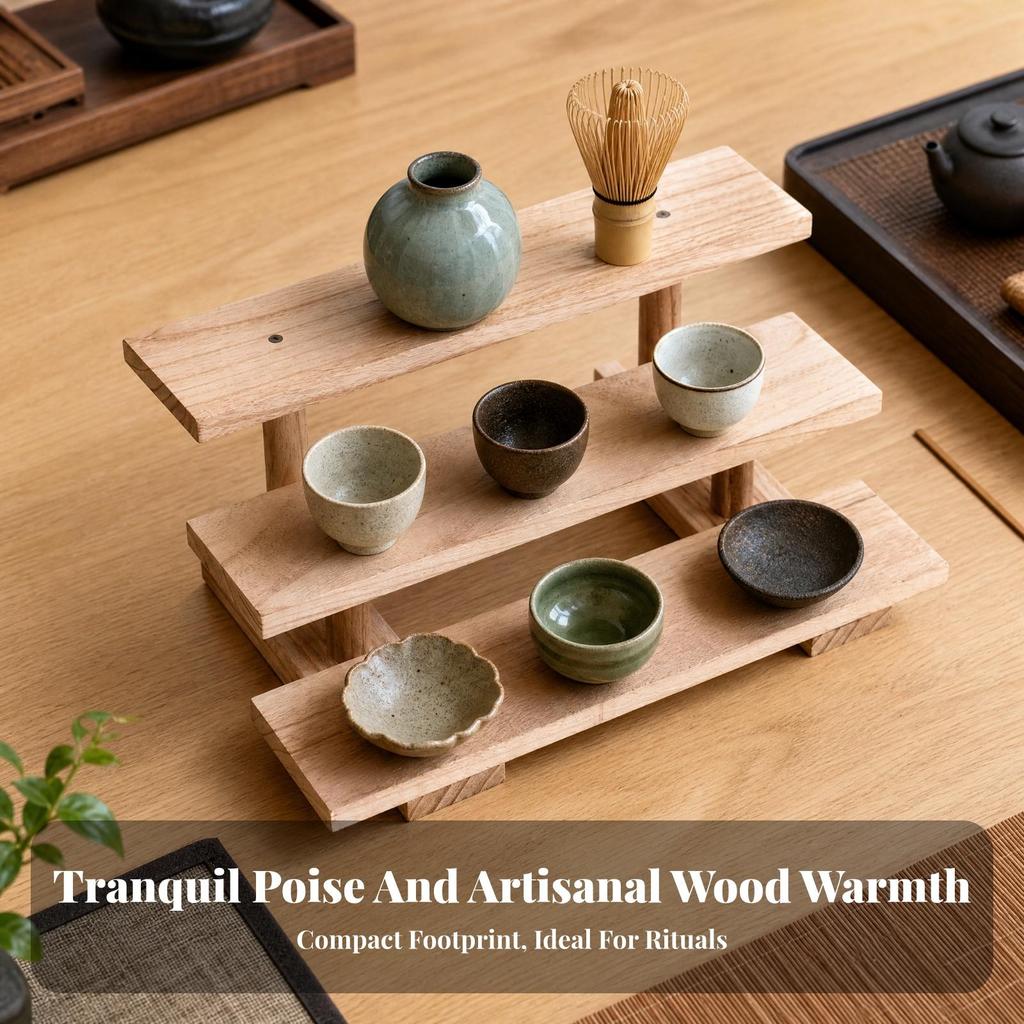 Freestanding Tiered Shelf with Three Shelves Compact for Tea Corner, Entryway