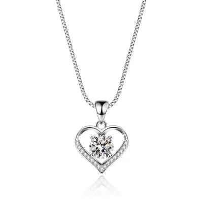 With Certificate D Colorful 1 Carat Moissanite Heart Diamond Pendant Women's Necklace Wedding S925 Sterling Silver Jewelry