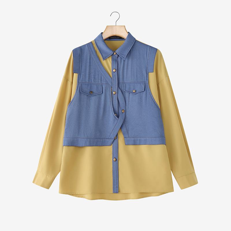 

ZANZEA Женская блузка с отложным воротником и длинным рукавом в стиле пэчворк 3XL хаки