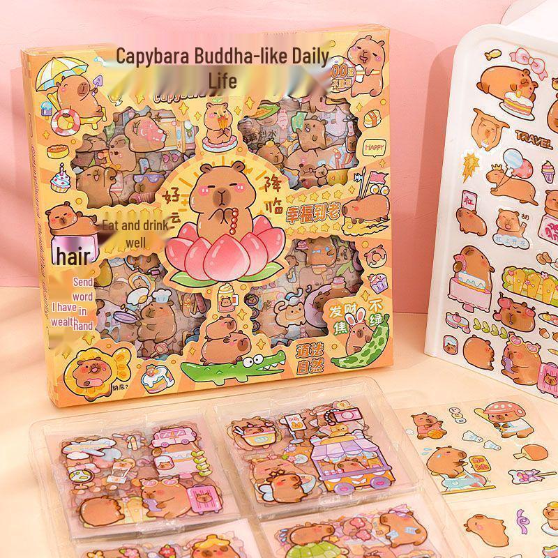 Capybara PET Planner Stickers: 100 Unique Waterproof Sheets in a Cute Gift Box 7x7 cm
