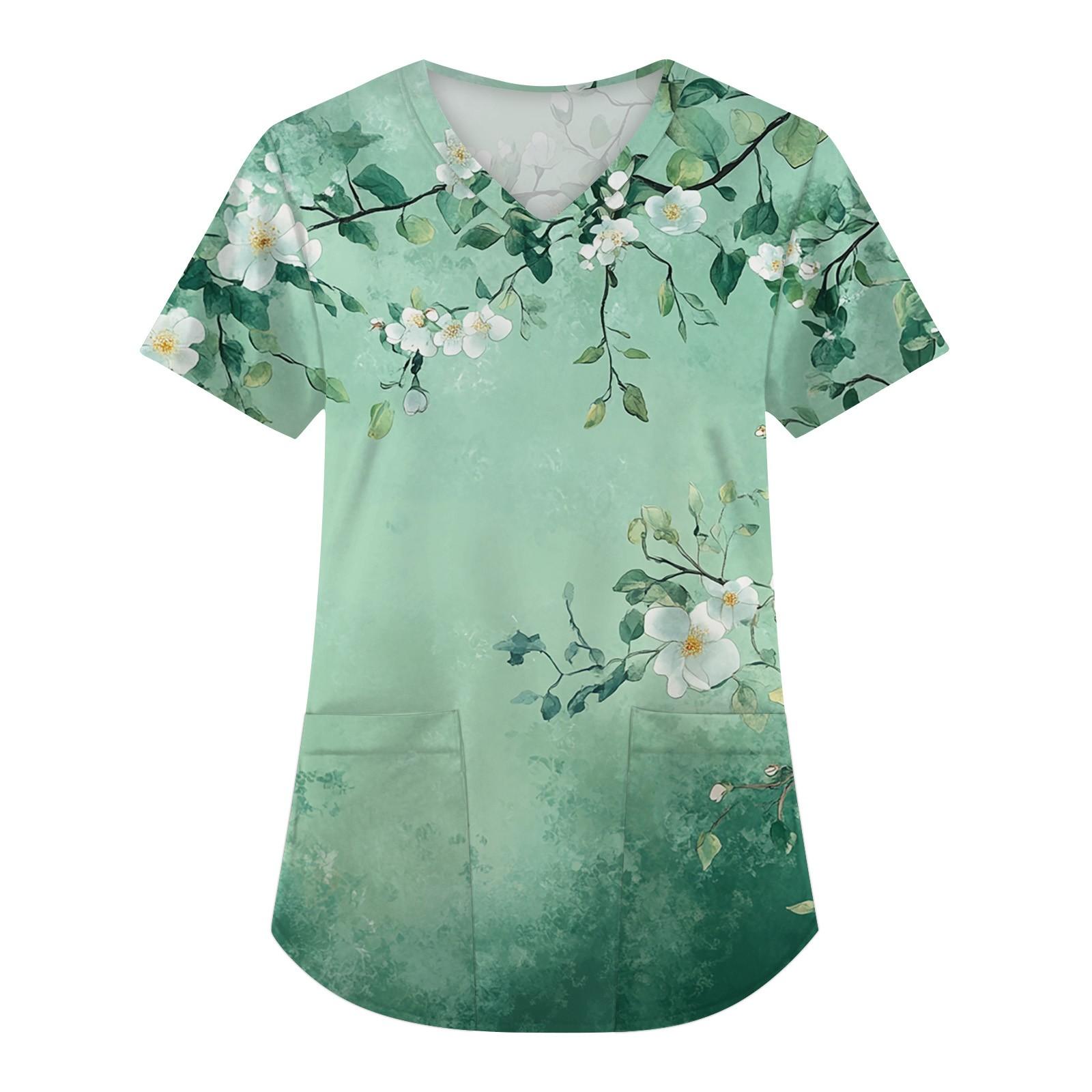 

Жіночий модний V-подібний виріз із короткими рукавами та кишенями, верхній одяг із квітковим принтом M зелений