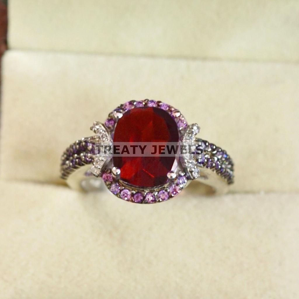 Garnet Oval Cut Gemstone With 925 Sterling Silver Ring For Men's #B90 JL375671418612