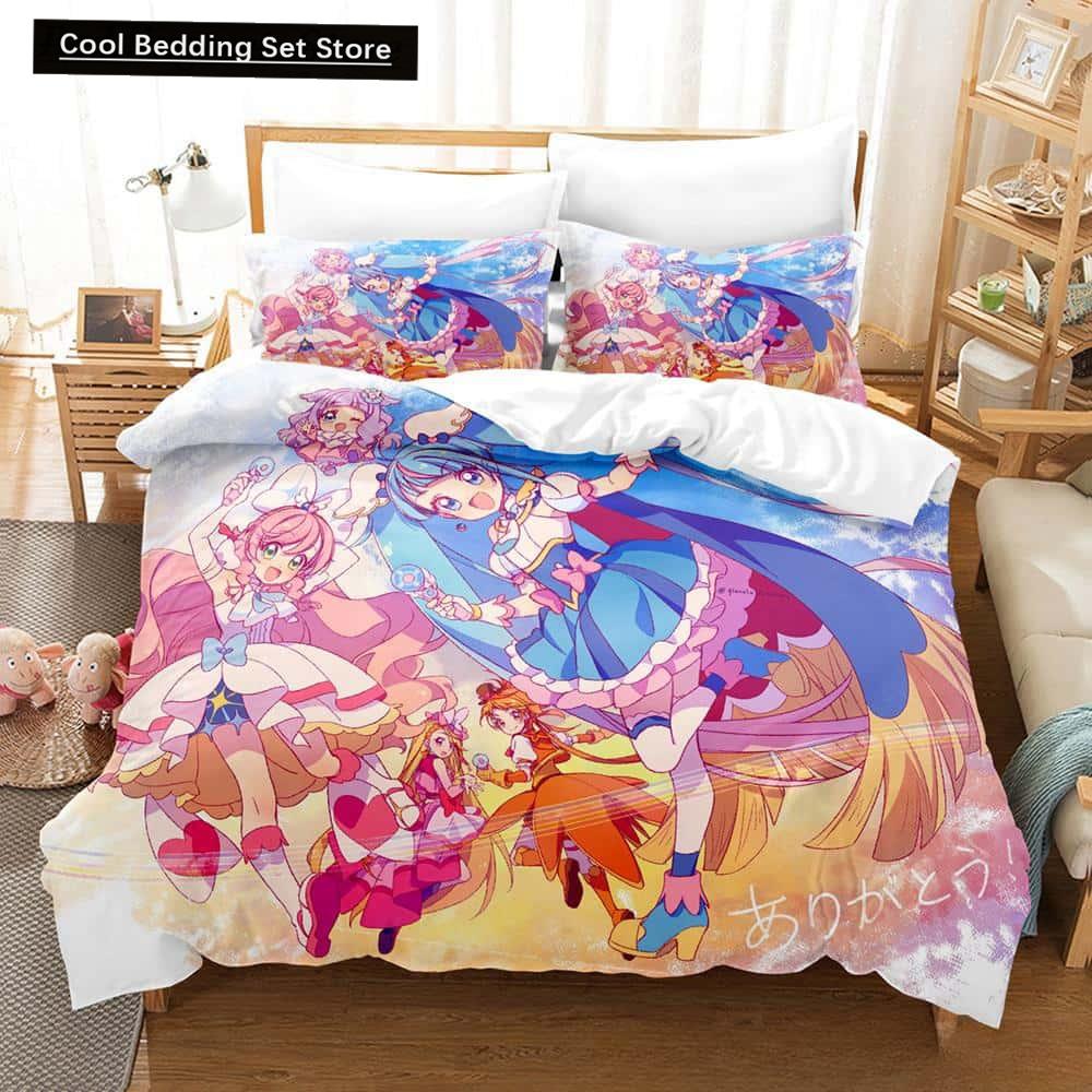 3D Kawaii Anime Hirogaru Sky! Pretty Cure Bettwäsche-Set, Einzelbett, Doppelbett, Queen-Size-Bett, King-Size-Bett, Erwachsenen- und Kinderschlafzimmer, Bettbezug-Sets