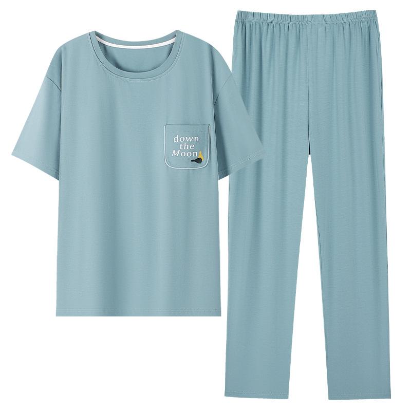 Pajamas Women's Summer Modal Cotton Short Sleeve Pants Loungewear Summer Thin Ice Silk Large Size Wear Suit
