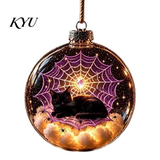 Halloween Ball Ornament Clear Hanging Decoration, Glowing Sphere with Skeleton, Decoration Pumpkin, Spider Web, Black Cat Decor, Party Supplies