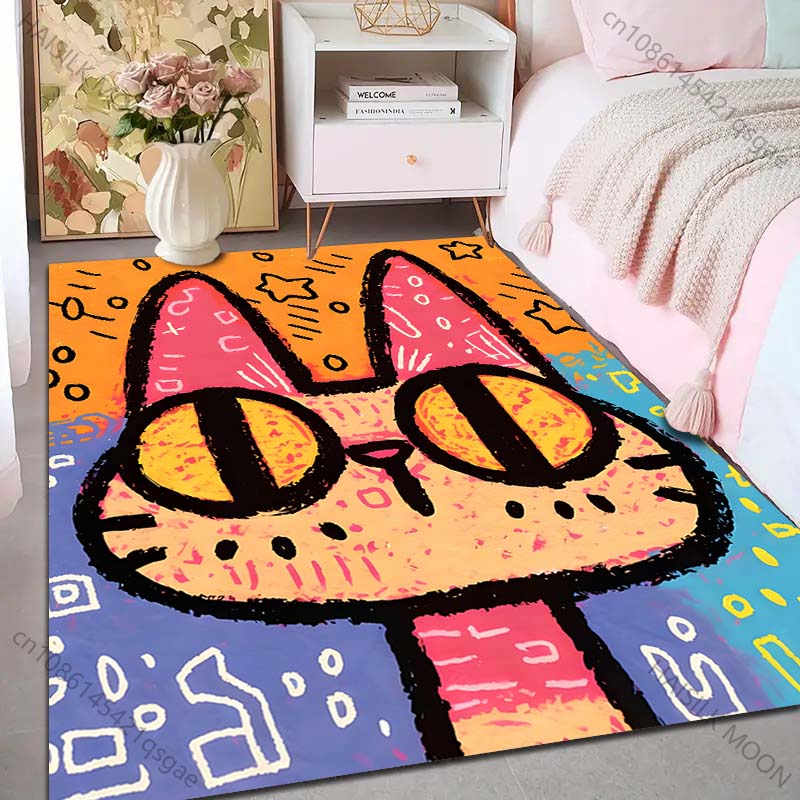 Multiple sizes Cartoon cat with stars Carpet for Living Room Bedroom Sofa Home Decor Rus Non-slip Floor Mat Luxury Gift