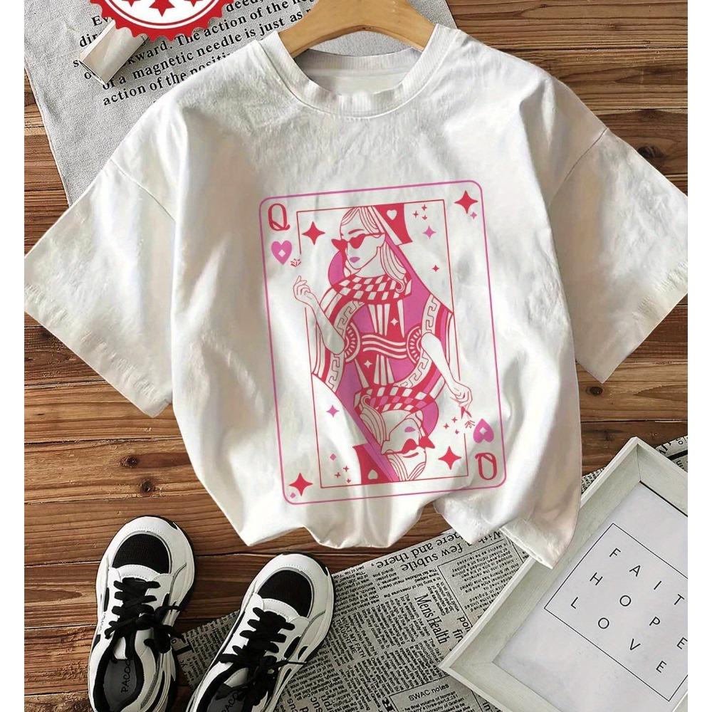 

Womens Vintage Queen Hearts Graphic Print TShirt Short Sleeve Crew Neck Casual Top Fit Tee for Summer T Shirt Women 4XL