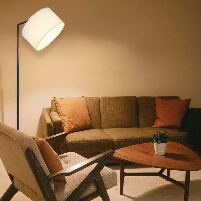 Lampadaire arc beige style scandinave NETTLIFE – E27, Lampe sur pied salon avec abat-jour tissu pour ambiance chaleureuse