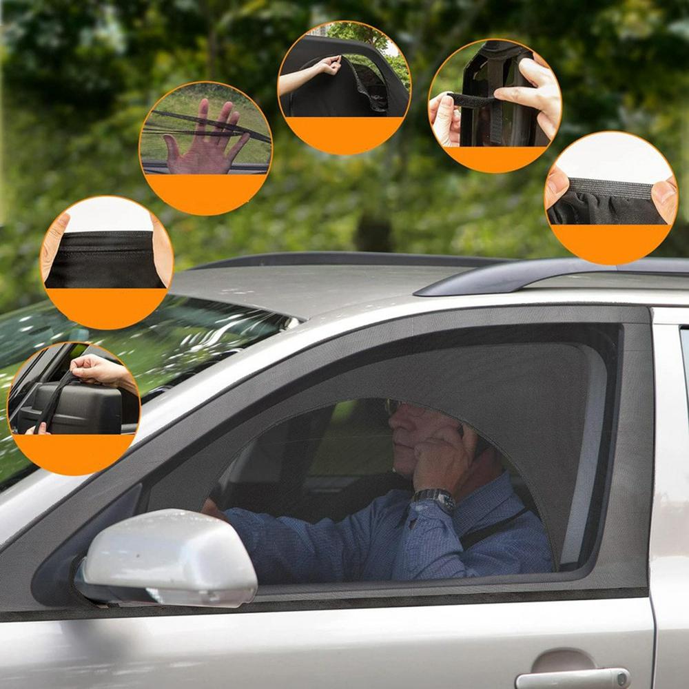 2Pcs Car Window Shade Front/Rear Side Window Sun Shade Breathable Privacy Curtain with Zipper
