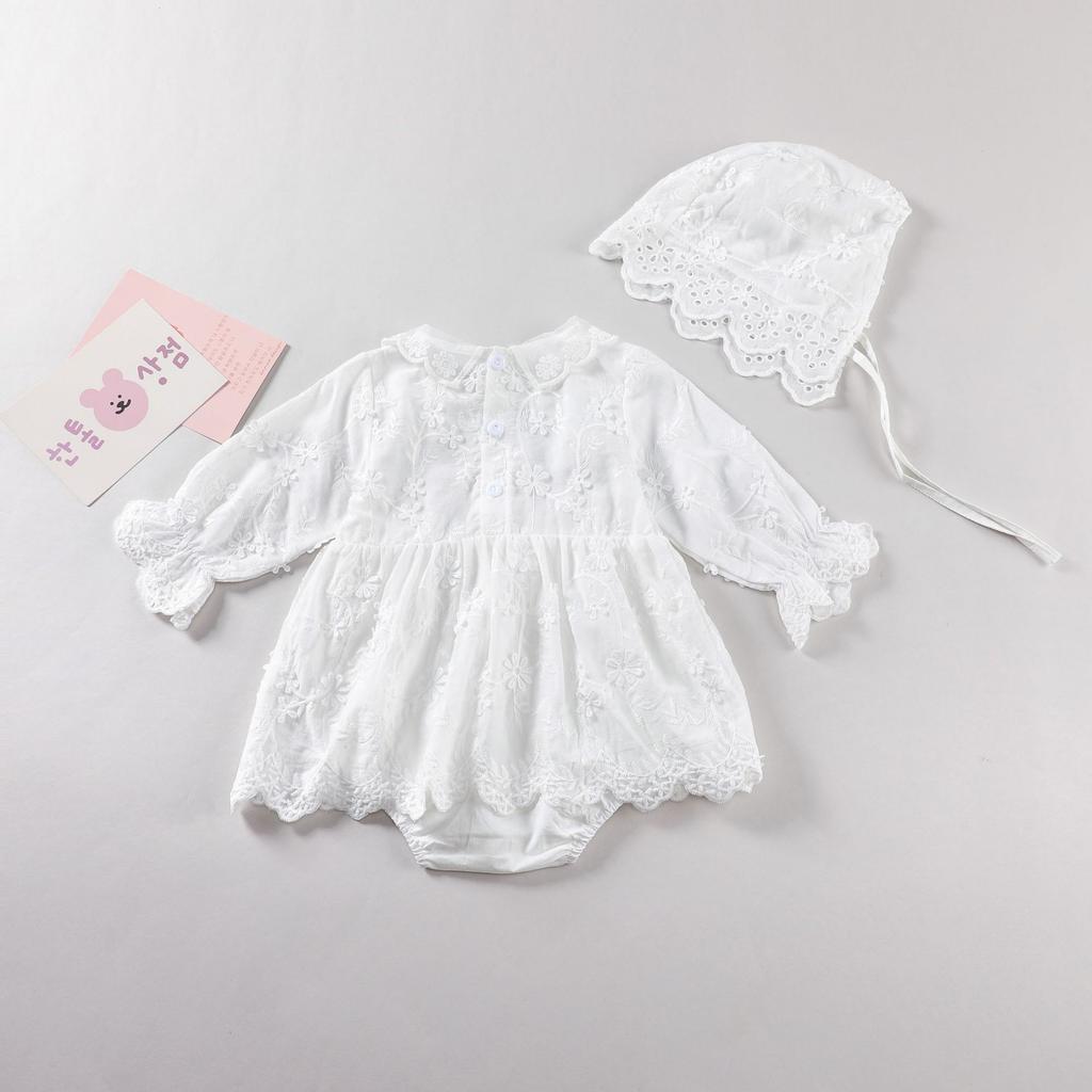 Spring Autumn Baby Girl Floral Embroidered Long Sleeve Romper Infant Bodysuit Crawling Clothes
