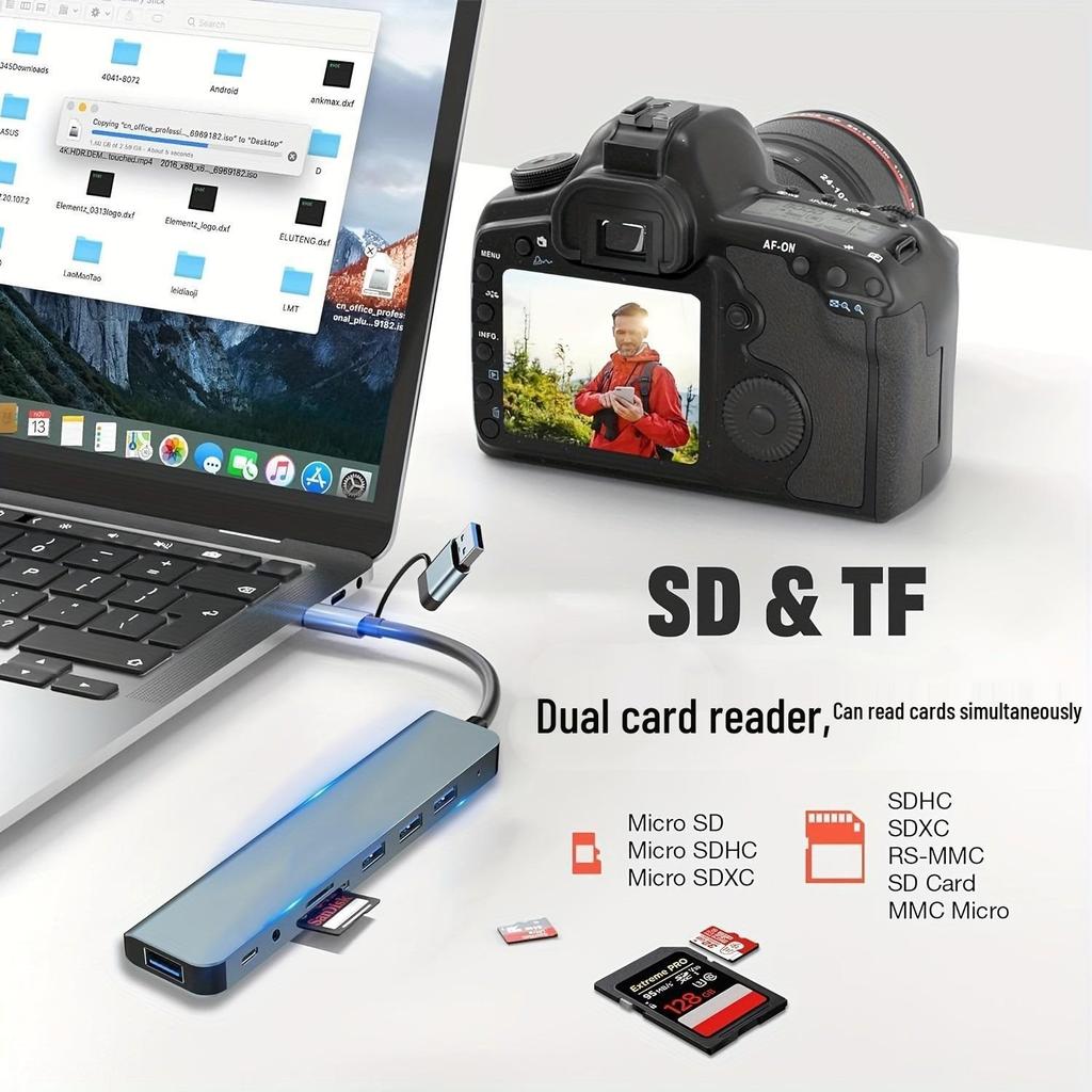 Dual-Head USB-C Docking Station: 8-in-1 Multi-Function Charger & Data Hub for Laptops