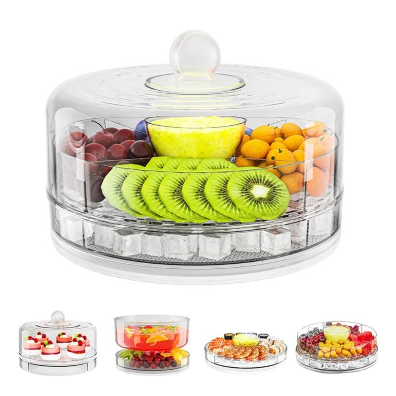 Clear 4 Section Rotating Cold Storage Tray for Parties Snacks Veggies Ideal for Outdoor Gatherings Barbecues Storage