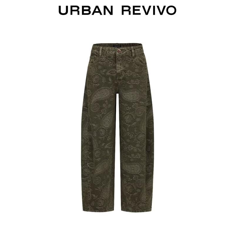 UR Women's Vintage Patterned Curved Leg Casual Jeans