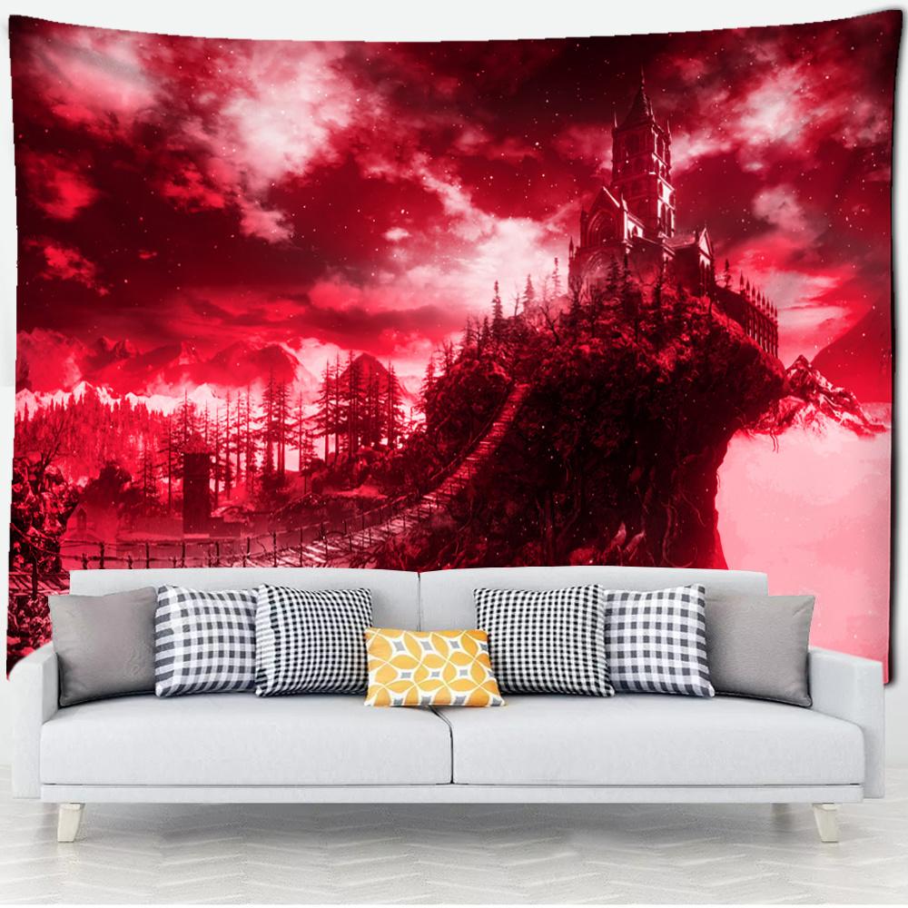 Psychedelic Forest Castle Tapestry Fairytale Scenery Wall Hanging Bohemian Bedroom Room Aesthetic Decoration Home Decor