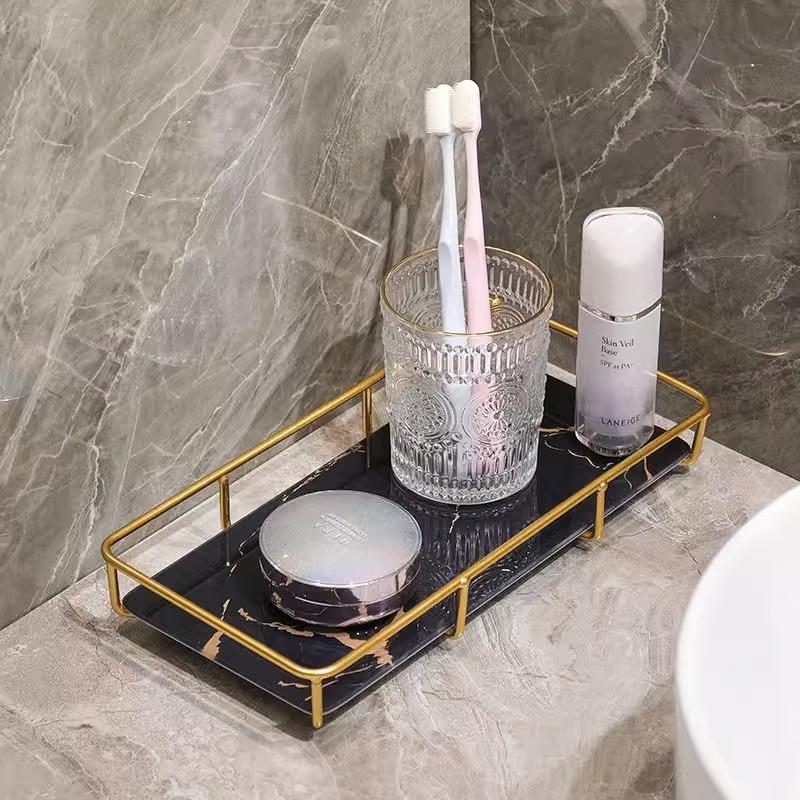 Metal Mermer Cam Tepsi Dekoratif Depolama Rafı Masaüstü Düzenleyici Kozmetik Rafı Sergileme Standı Banyo Depolama Rafları