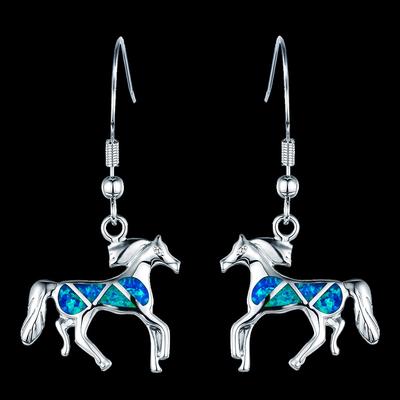 Trendy New Product Accessories Blue Horse Earrings Womens Oriental Countryside Style Animal Series Small Accessories