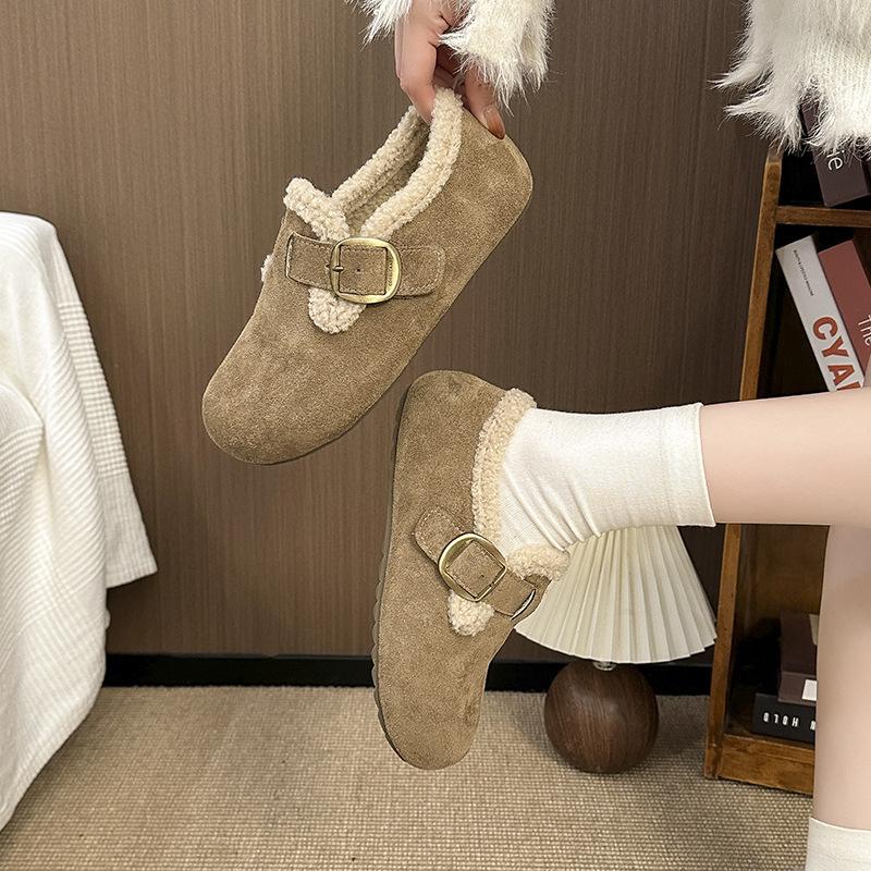 Thick-soled Heightening Fashionable and Versatile One-pedal Boken Shoes Women's Autumn 2025 Velvet Thickened Warm and Comfortable Cotton Shoes