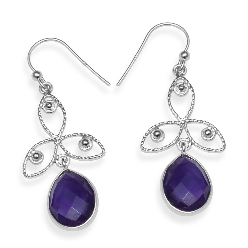 Natural Amethyst Gemstone 925 Sterling Silver Handmade Pear Shape Drop Dangle Earrings for Women & Girls