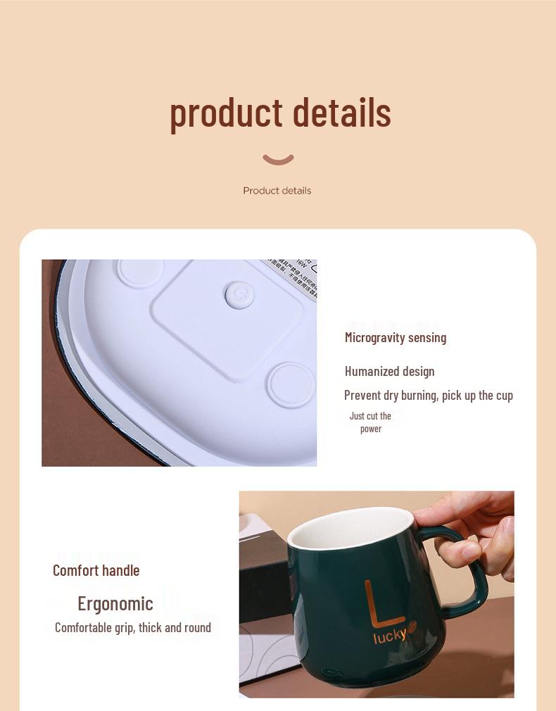 Ceramic 55-Degree Heating Coaster Set - Warm Cup & Milk Warmer Promotional Gift