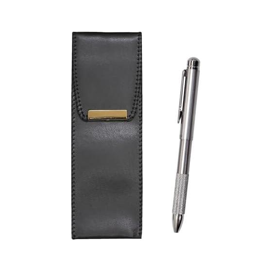 Eco-Leather Pen Case Black, All-Metal Rotating Ball & Sharp Notch Grip Set, 2-Pack T23-BR-B-BSMM-2, Made In Japan Faux Leather Pen Case, 2-in-1