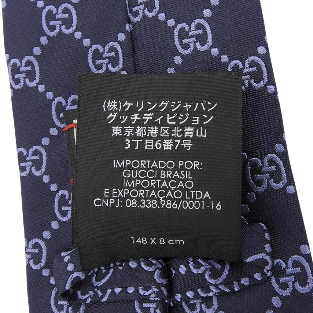 Excellent GUCCI Tie GG Pattern Jacquard Navy Silk Mens Used