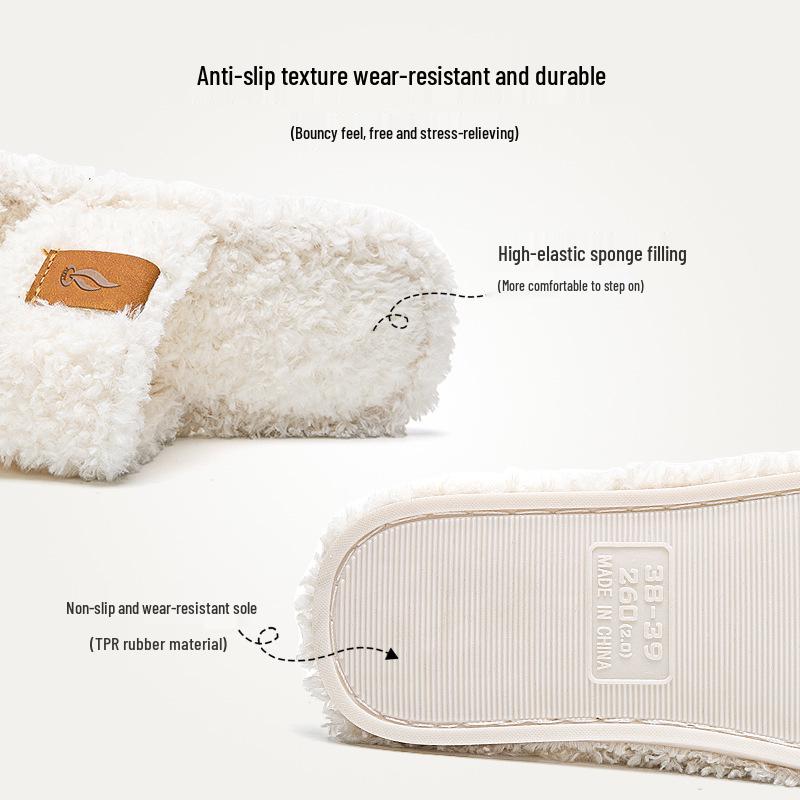 Open-Toe Fuzzy Slippers - Japanese Style, Non-Slip Indoor Cotton, Four Seasons Plush Comfort