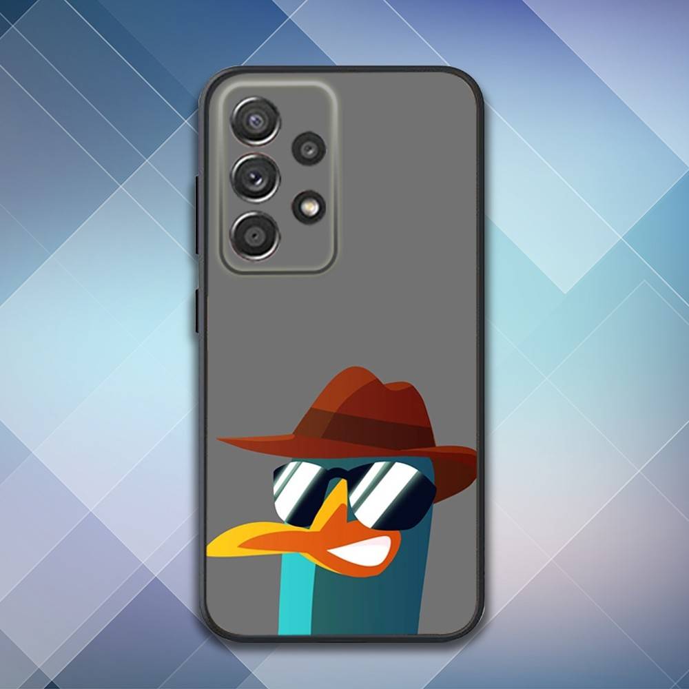 Phone Case For Samsung S 25,24,23,22,30,21,10,9,Ultra,Plus,Lite,FE,4,5 G Soft P-Perry Cartoon Platypus Black Case