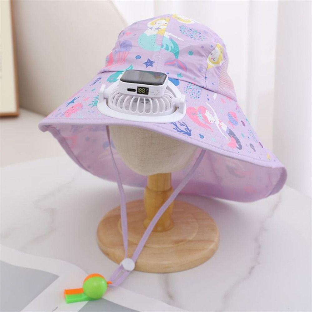 USB Charging Children Solar Fan Hat Anti-UV Sun Hat New Bucket Hat  Summer