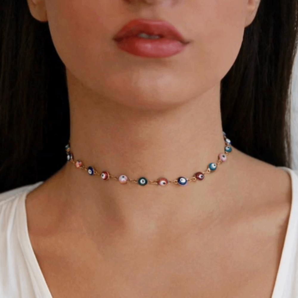 Stainless Steel Blue Eye Necklace Minimalist Clavicle Chain Fashion Colorful Anklet  Daily Wear