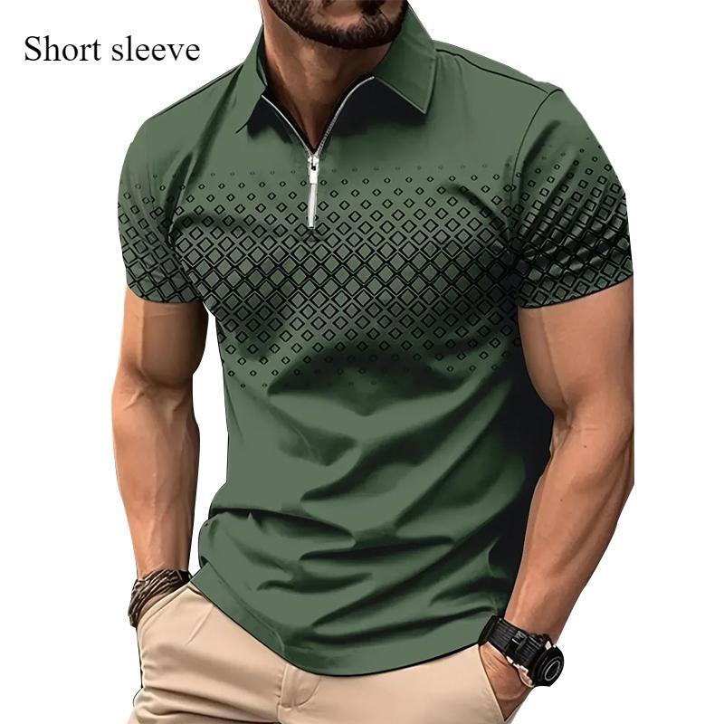 2025 Golf Shirt Fashion Men's Printed Shirt Polo Summer Professional Office Temperament Slim Short Sleeve