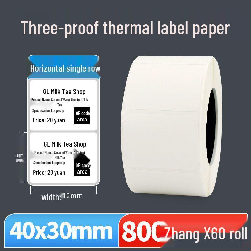 Thermal Paper Label Roll - Waterproof, Durable, 60x40 / 40x30 Stickers