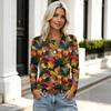 Women's Long Sleeve Neck Pullover Top with Leaf Print for Casual Daily Wear