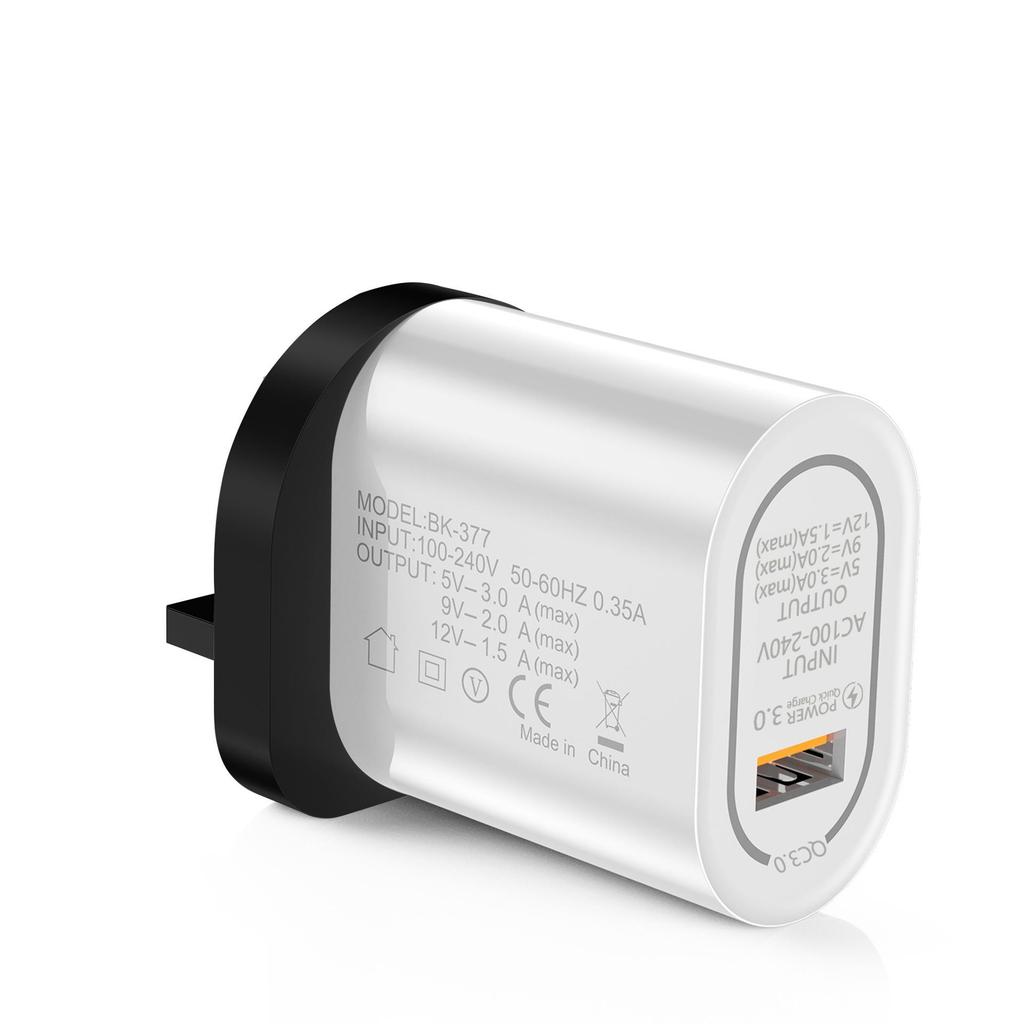 Universal QC3.0 Fast Charger - UK/EU/US Single Port for Mobile Phones