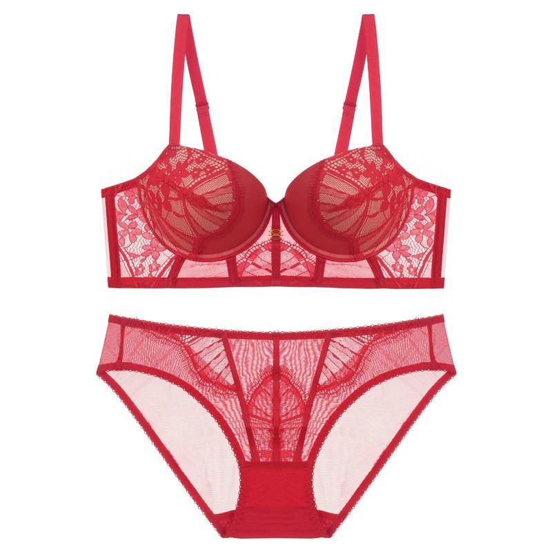 Lace Ultra Thin Bra Set Women Sexy Push Up Comfortable Breathable 3/4 Cup Underwire-Free Lingerie