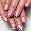 24 Pcs French Tip Press On Nail Short Square False Nail Colorful Flowers Acrylic Nail Glossy Full Cover Stick On Nail