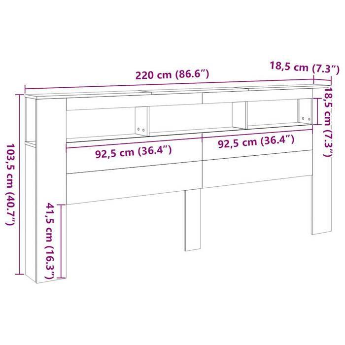 VidaXL LED Headboard Artisan Oak 220x18.5x103.5 Cm, Headboard, Headboard with Shelves, Bedroom Headboard of 857695