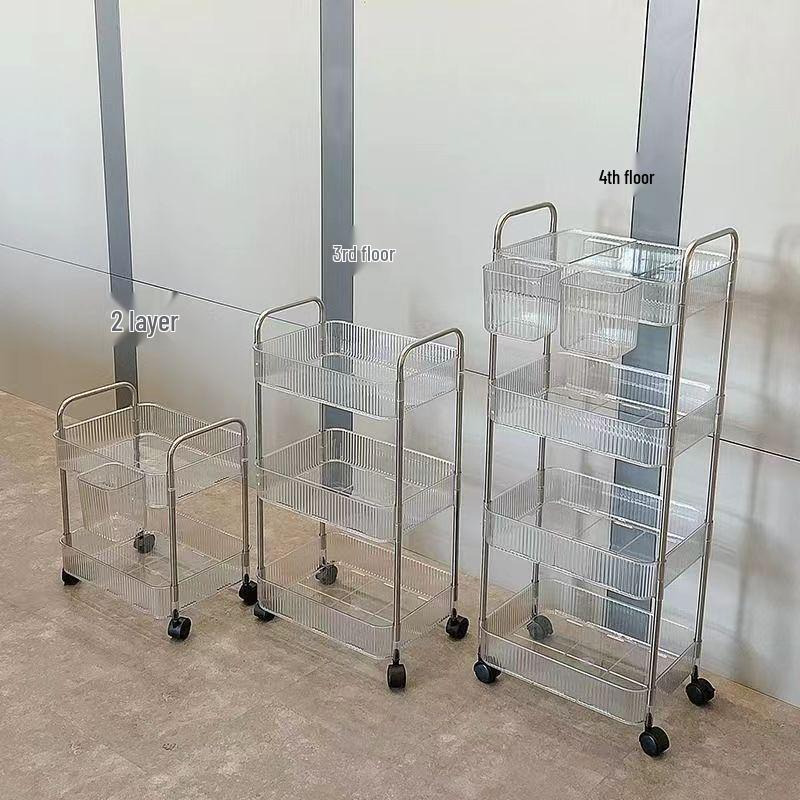 Przezroczysta mobilna wielowarstwowa półka-wózek do sypialni