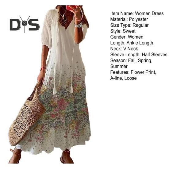 Женское платье с короткими рукавами и цветочным принтом — фото 12