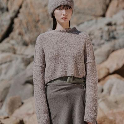 REPLAIN FLUFFY WOOL BLENDED KNIT HAT_GREY