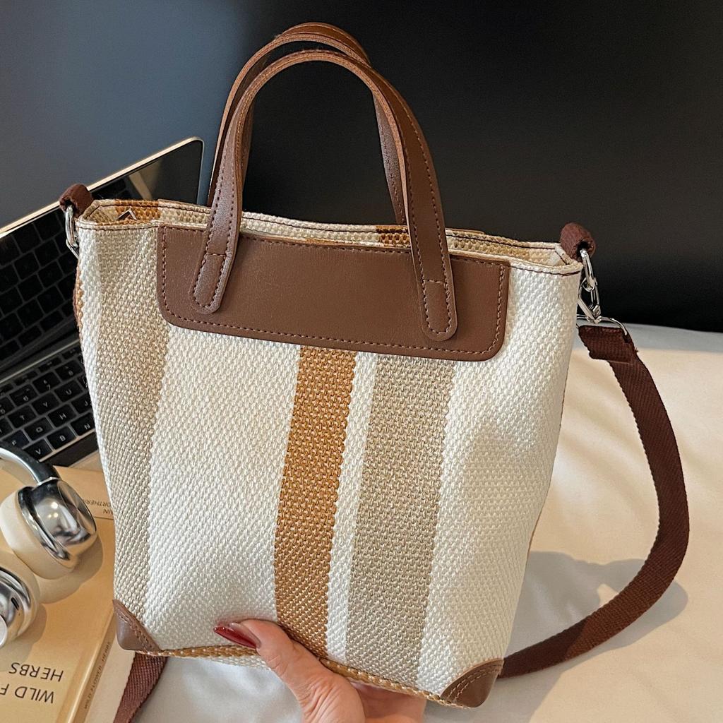 New Korean version retro handbag large simple striped canvas casual fashion large capacity shoulder commuter messenger bag