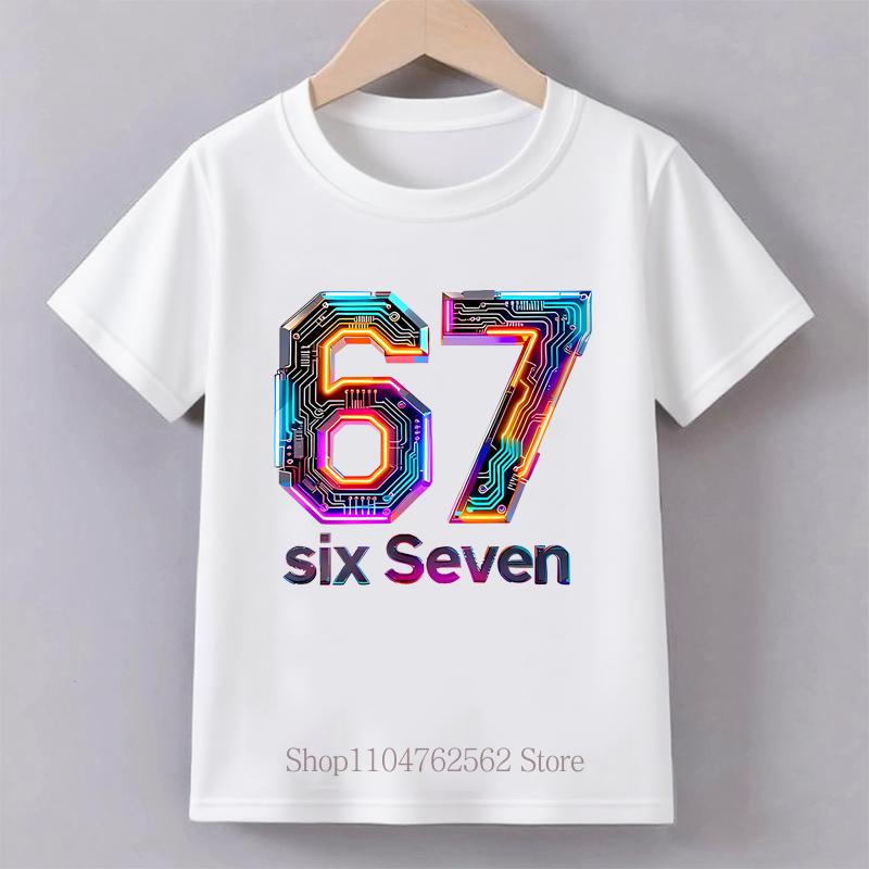 Children's Clothing Six Seven Print T-shirt Summer Girls Boys Punk Casual Fashion Tops Kids Colorful O-Neck Short Sleeve T-shirt